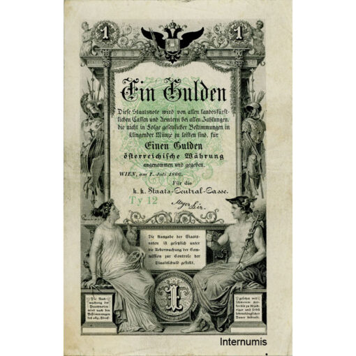 K.K.Staats-Central-Casse - 1 Gulden 7.7.1866, S.Nr. mit Groß und Kleinbuchstaben, (KK.101 / P.A150 / ANK 140) Erh. III