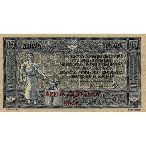 Jugoslawien (Königreich der Serben,Kroaten u. Slowenen) -  40 Kronen auf 10 Dinara (1919), (P.17) Erh. XF+