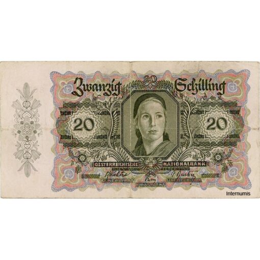 Österr.Nationalbank - 20 Schilling 1946, Vs.Frauenkopf, Rs.Stephansdom (Wien), (KK.231/ANK 261/P.123) Erh. IV