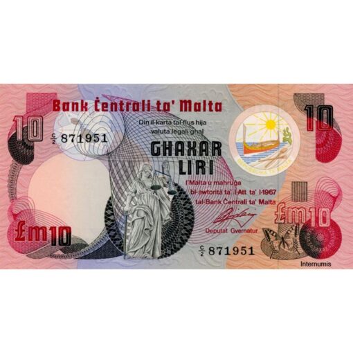 Malta - 10 Liri L.1967 (1979), ohne Blindenpunkte, (P.36a) Erh. UNC