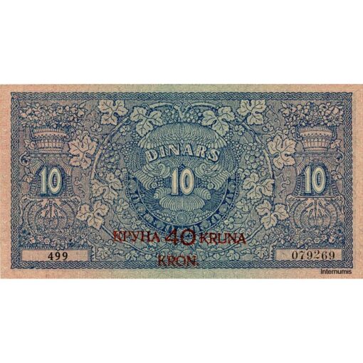 Jugoslawien (Königreich der Serben,Kroaten u. Slowenen) -  40 Kronen auf 10 Dinara (1919), (P.17) Erh. XF+ – Bild 2