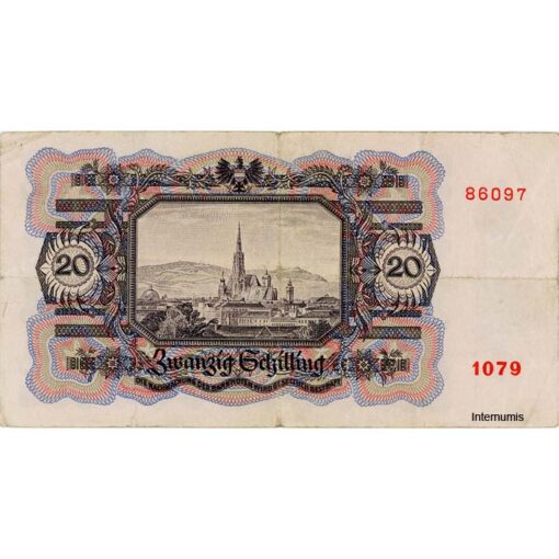 Österr.Nationalbank - 20 Schilling 1946, Vs.Frauenkopf, Rs.Stephansdom (Wien), (KK.231/ANK 261/P.123) Erh. IV – Bild 2