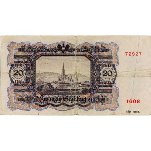 Österr.Nationalbank - 20 Schilling 1946, Vs.Frauenkopf, Rs.Stephansdom (Wien), mittig Knickloch, (KK.231/ANK 261/P.123) Erh. V – Bild 2