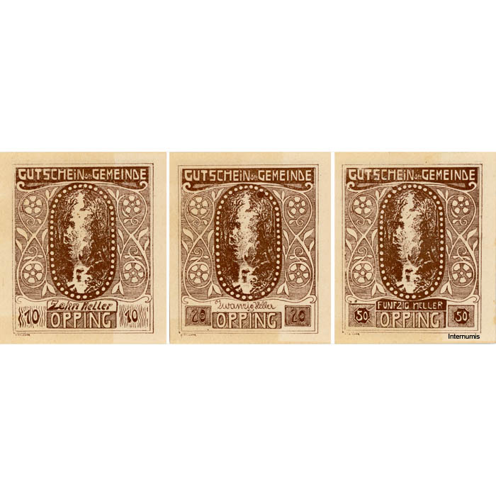 Öpping(OÖ) - 10,20,50 Heller o.D., P. weiß, Vs. Dr.schwarz mit Gemst. u. KN., Bs. Dr. braun, Aufl.60 Serien, (KKN.S710)II)c) Erh. I – Bild 2