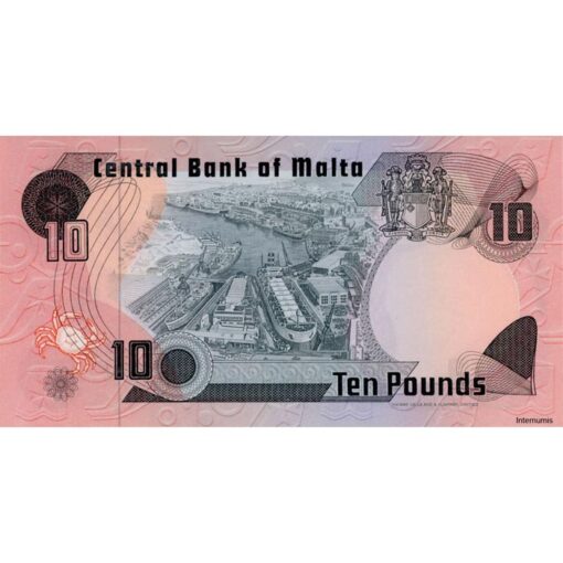 Malta - 10 Liri L.1967 (1979), ohne Blindenpunkte, (P.36a) Erh. UNC – Bild 2