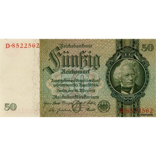 50 Reichsmark 30.3.1933, Underdruck Bst.O, KN.D und 7 stellig, WZ. Eichenlaub, (Gra.DEU-210a), (KK.196a / P182a / ANK.231a) Erh. I
