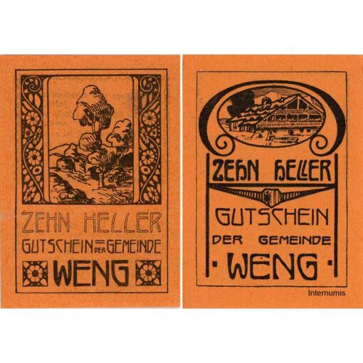Weng(OÖ) - 2x 10 Heller, Haus, Baum, P.orange, Dr.bds.schwarz, Nr.35, Juli 1920 - 1.2.1921, Aufl. 100 Stück, Nachdruck 80 Stück, (KKN.S1171)IV)Nr.35) Erh. I – Bild 2