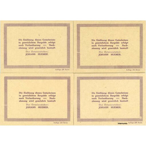 Schanz(NÖ) - 30,50,75,90 Heller o.D., Kartonpapier, Druck rot, Aufl.250 Serien, (KKN.S953)II)f) Erh. I