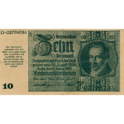 10 Reichsmark  22.1.1929, Provisorium, Fotomechanischer Druck auf Lebensmittelpapier, (KK.203 / #DEU255 / ANK.236) Erh. III