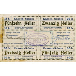 Altenmarkt(Stm) - 15,20,30,50 Heller o.D.(-15.10.1921), auf Ansichtskarte perf., Bst.N, mit echtem Stempel, Aufl.2500 Stück, (KKN.S28)IV)bN) Erh. II+