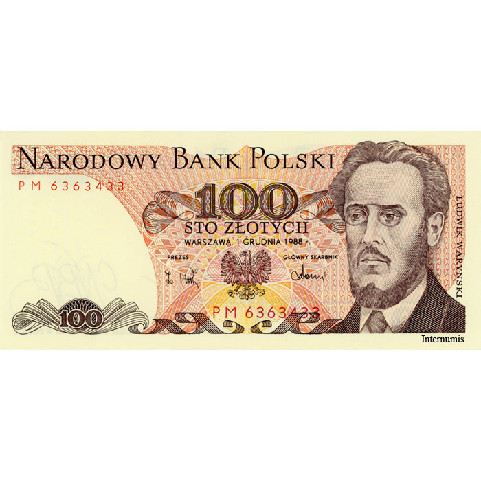 Polen - 100 Zloty 1.6.1988, (P.143e2) Erh. UNC