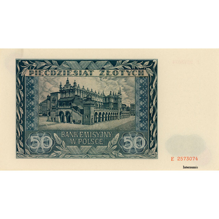 Generalgouvernement Polen - 50 Zloty 1.8.1941, Serie E, (P.102/Rosb.582) Erh. UNC – Bild 2