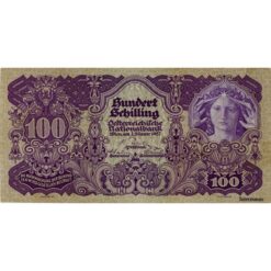 Österr.Nationalbank - 100 Schilling 1927, Aufdruck dunkelviolett, Vs.Frauenkopf mit Stern, Rs.Akademie der Wissenschaft, (KK.185a / AMK 217a / P.97) Erh. III+