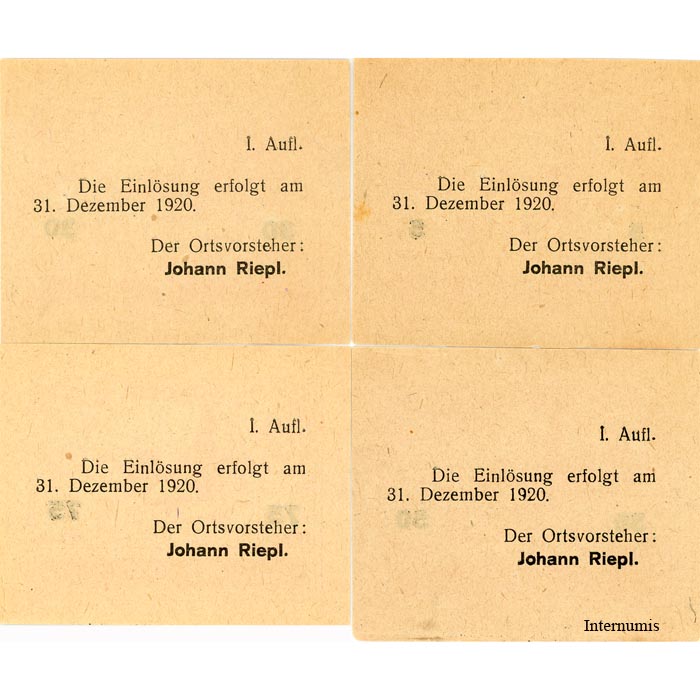 Königsau(OÖ) - 5,30,50,75 Heller o.D.(-31.12.1920), Druck rot, I. Auflage, (KKN.S463)I)c)) Erh. I-