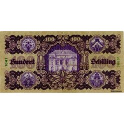 Alternative view of Österr.Nationalbank - 100 Schilling 1927, Aufdruck dunkelviolett, Vs.Frauenkopf mit Stern, Rs.Akademie der Wissenschaft, (KK.185a / AMK 217a / P.97) Erh. III+