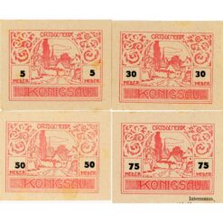 Alternative view of Königsau(OÖ) - 5,30,50,75 Heller o.D.(-31.12.1920), Druck rot, I. Auflage, Stockflecken, (KKN.S463)I)c)) Erh. I-