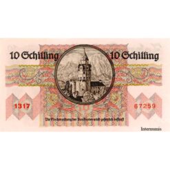 Alternative view of Österr.Nationalbank - 10 Schilling 1946, Vs.Frauenbild, Rs.Haller Münzturm, (KK.230/ANK 260/P.122) Erh. I/I-