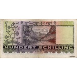 Alternative view of Österr.Nationalbank - 100 Schilling 1947, Vs. Frau in Tracht, Rs.Gosausee vor Dachstein, (KK.232/ANK 262) Erh. IV