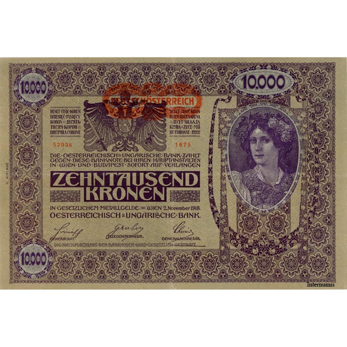 Österr.-Ungarische Bank - 10.000 Kronen 2.11.1918, DEUTSCHÖSTERREICH - Aufdruck Waagrecht, 2. Auflage, (KK.150b / ANK 184 / P.66) Erh. II