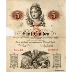 Privilegierte Österr.Nationalbank - 5 Gulden 1.5.1859, Fehlstelle, (KK.95/ ANK134/ P.A88) Erh. siehe Bild