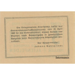 Altenfelden (OÖ) - 5 Heller o.D.,(1920),Glanzpapier orange, Druck schwarz, (KKN.S27)III)5h) Erh. I/I-
