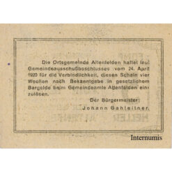 Altenfelden (OÖ) - 5 Heller o.D.,(1920),Glanzpapier violett, Druck schwarz, (KKN.S27)III)5h) Erh. I-