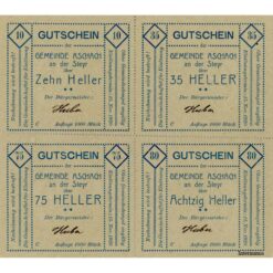 Aschach a.d.Steyr(OÖ) - 10,35,75,80 Heller 1920, Auflage C, 1000 Stück, perf.Quadrat, Kp.grün mit Prägestempel u. Unterschrf., (KKN.S54)IV)b/2) Erh. I