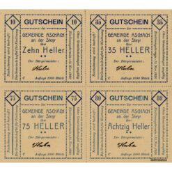 Aschach a.d.Steyr(OÖ) - 10,35,75,80 Heller 1920, Auflage C, 1000 Stück, perf.Quadrat, Kp.gelb mit Prägestempel u. Unterschrf., (KKN.S54)IV)d/2) Erh. I-