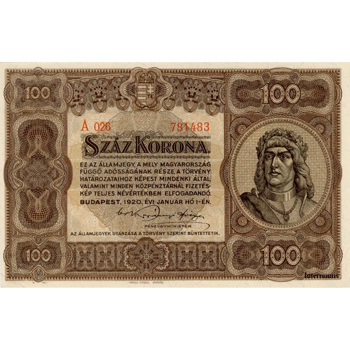 Ungarn - 100 Korona 1.1.1920, (P.63) Erh. AU