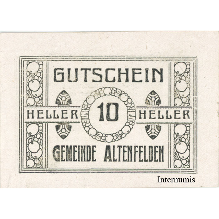 Altenfelden (OÖ) - 10 Heller o.D.,(1920),Glanzpapier weiß, Druck schwarz, (KKN.S27)III)10h) Erh. I- – Bild 2