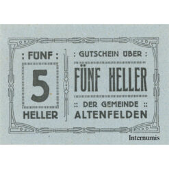 Alternative view of Altenfelden (OÖ) - 5 Heller o.D.,(1920),Glanzpapier blau, Druck schwarz, (KKN.S27)III)5h) Erh. I-
