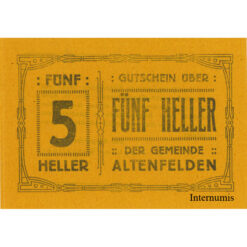 Alternative view of Altenfelden (OÖ) - 5 Heller o.D.,(1920),Glanzpapier orange, Druck schwarz, (KKN.S27)III)5h) Erh. I/I-