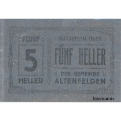 Alternative view of Altenfelden (OÖ) - 5 Heller o.D.,(1920),Glanzpapier silber, Druck schwarz, (KKN.S27)III)5h) Erh. I-