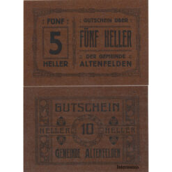 Alternative view of Altenfelden (OÖ) - 5,10 Heller 1920, Glanzpapier braun, Druck schwarz, (KN.S27)III) Erh. I/I-