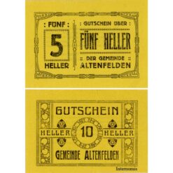 Alternative view of Altenfelden (OÖ) - 5,10 Heller 1920, Glanzpapier gelb, Druck schwarz, (KN.S27)III) Erh. I/I-