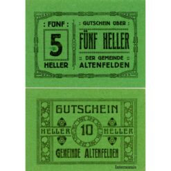 Alternative view of Altenfelden (OÖ) - 5,10 Heller 1920, Glanzpapier grün, Druck schwarz, (KN.S27)III) Erh. I/I-