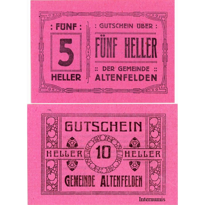 Altenfelden (OÖ) - 5,10 Heller 1920, Glanzpapier rosa, Druck schwarz, (KN.S27)III) Erh. I/I- – Bild 2