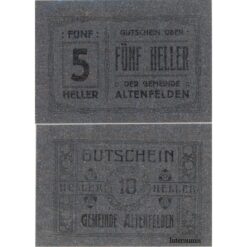 Alternative view of Altenfelden (OÖ) - 5,10 Heller 1920, Glanzpapier silber, Druck schwarz, (KN.S27)III) Erh. I/I-