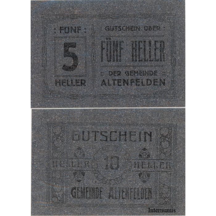 Altenfelden (OÖ) - 5,10 Heller 1920, Glanzpapier silber, Druck schwarz, (KN.S27)III) Erh. I/I- – Bild 2