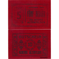 Alternative view of Altenfelden (OÖ) - 5,10 Heller 1920, Glanzpapier weinrot, Druck schwarz, (KN.S27)III) Erh. I/I-