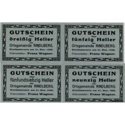 Rindlberg(OÖ) - 30,50.75,90 Heller o.D.(-1920), Papier blaugrau einzeln, Dr.einseitig, (KKN.S839)I)b) Erh. I